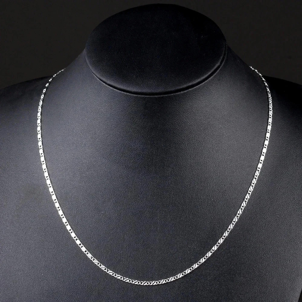 New 925 Sterling Silver fine 2MM flat Clavicle chains Necklaces for Men Women