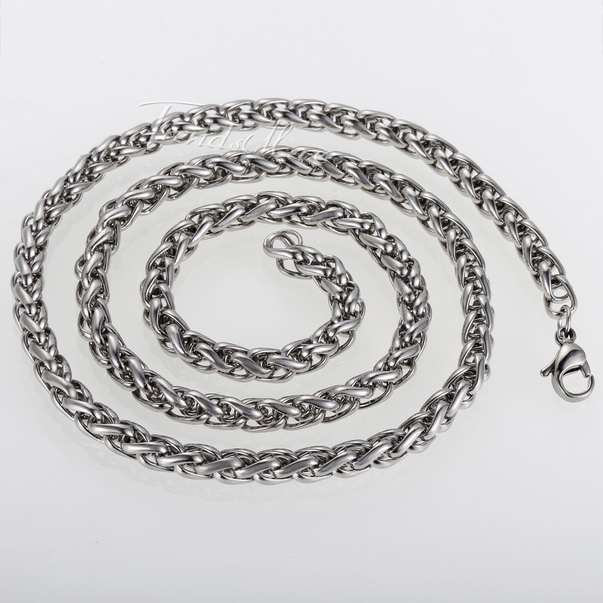 3/4/5mm Braided Wheat Chain Silver 316L Stainless Steel Men Women Necklace