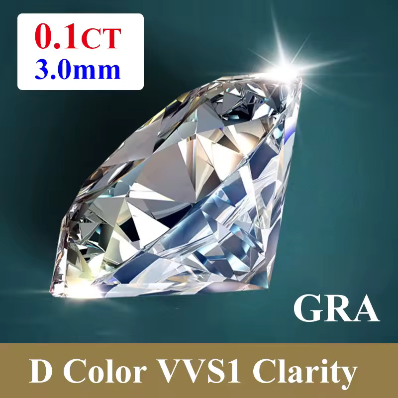 0.1CT Round Moissanite White Loose Stone Cut D Color VVS1 GRA Certified 3mm