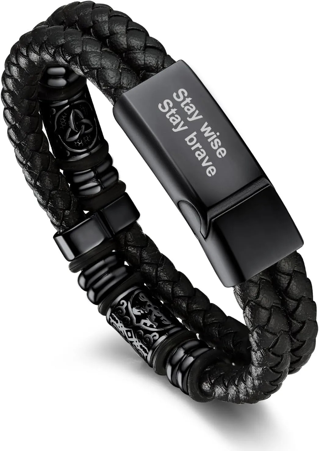 Men Black Double Wax Rope Bracelet Waterproof Stainless Steel Celtic Knot 7 9…