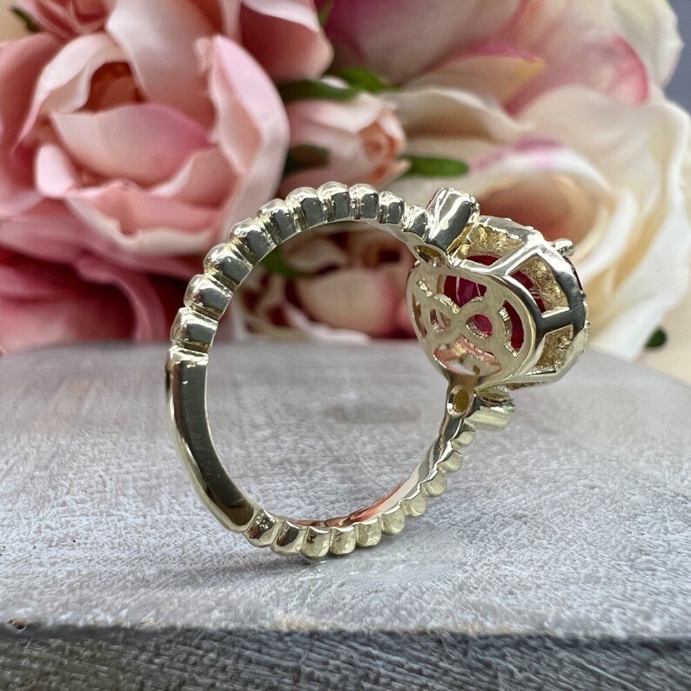 14K Yellow Gold Wedding Ring Lab Created 3.50 Ct Diamond Women Ruby Oval Red