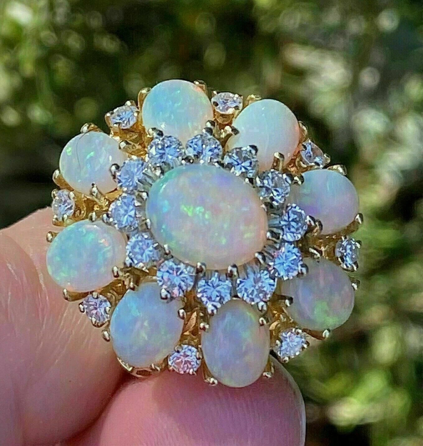 4.50Ct Oval Cut Fire Opal Halo & Diamond Engagement Ring 14k Yellow Gold Finish
