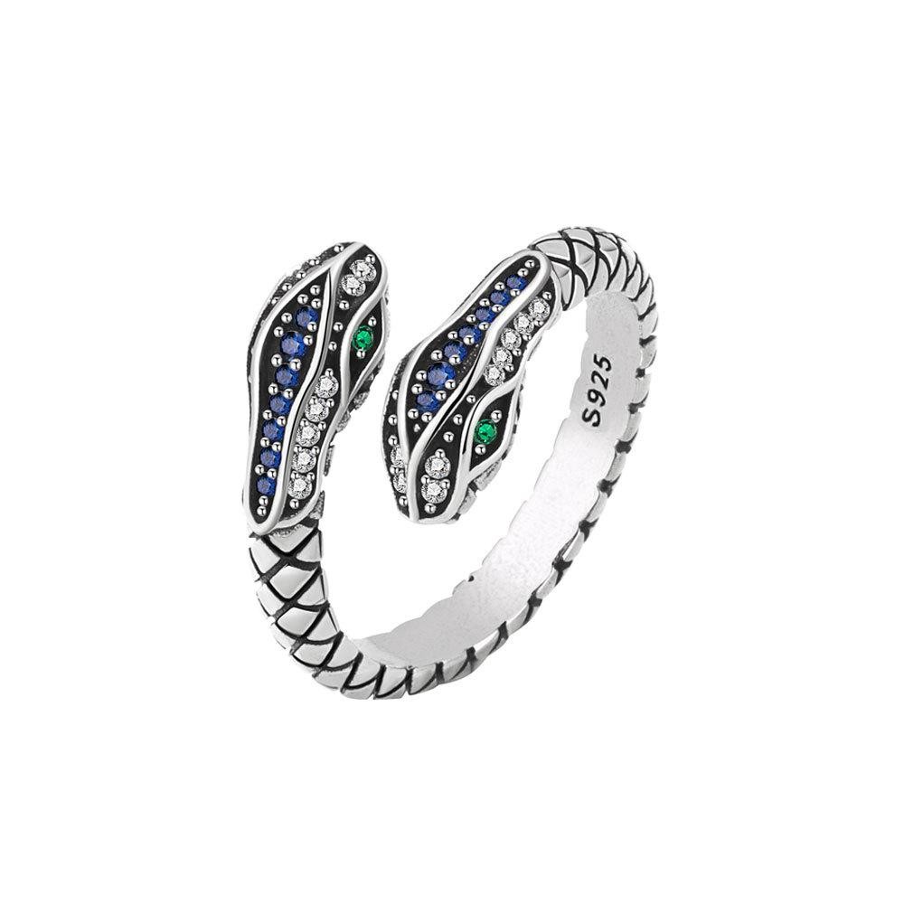 925 Sterling Silver Adjustable Snake Ring Green Eye Cz Open Retro Women Gift