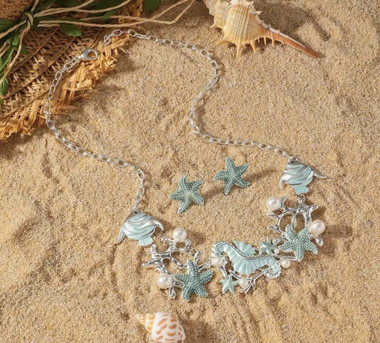Sealife beach necklace earring set