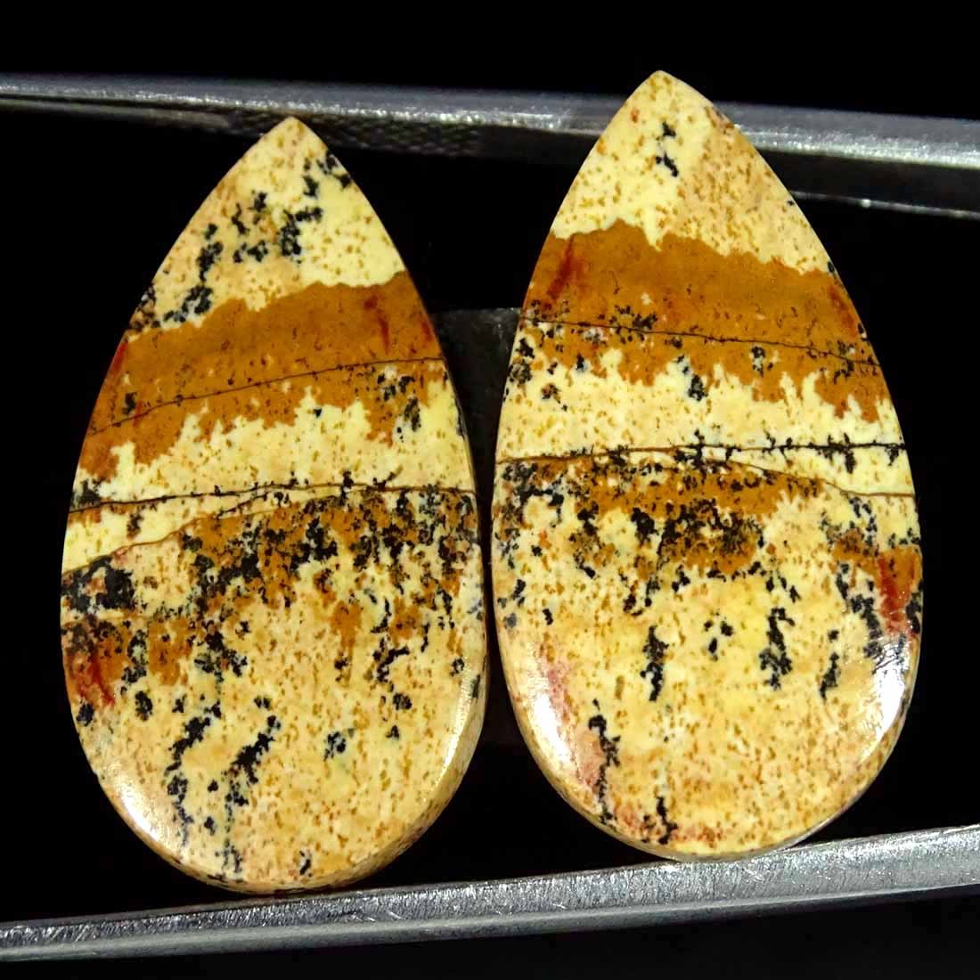 18.10Cts Natural Picture Jasper Cabochon Loose Gemstone Pair 12x24x3mm Pear