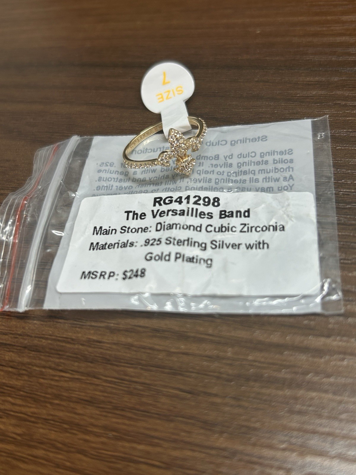 Bomb Party Sterling Club Vermeil Ring Size 7 “The Versailles Band” RG41298 Gold
