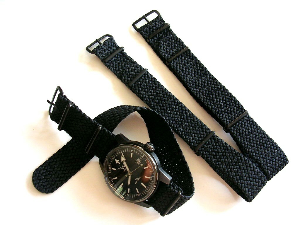 20mm Braided woven NATO g10 ® PVD Black Nylon watchband strap RAF Bond IW SUISSE