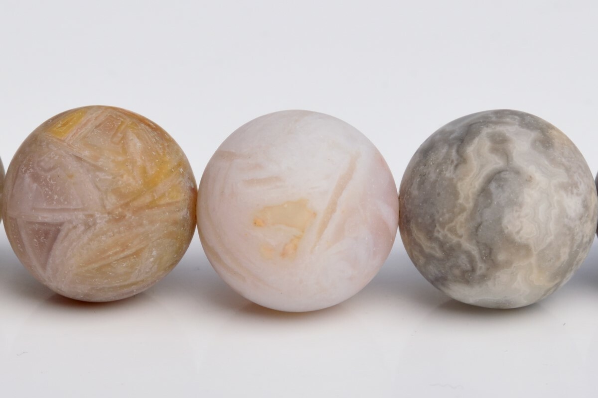 15MM Genuine Natural Matte Bamboo Agate Grade AAA Round Gemstone Loose Beads
