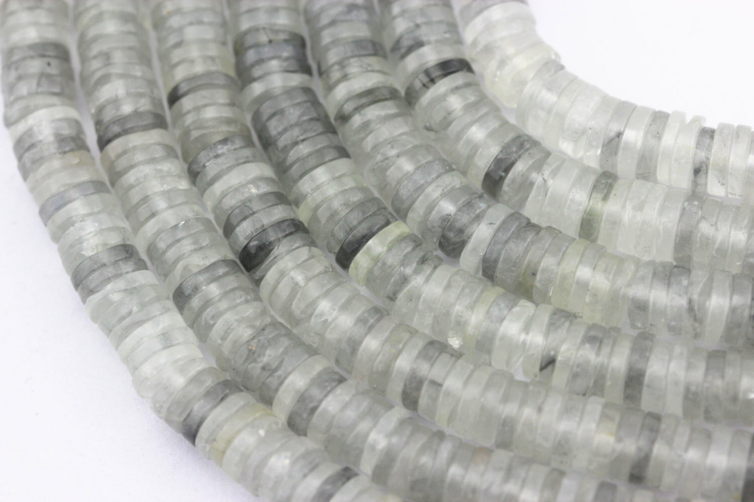 Cloudy Gray Quartz Heishi Discs Beads 5×1.5mm 6×1.5mm 7×1.5mm 15.5″ Strand
