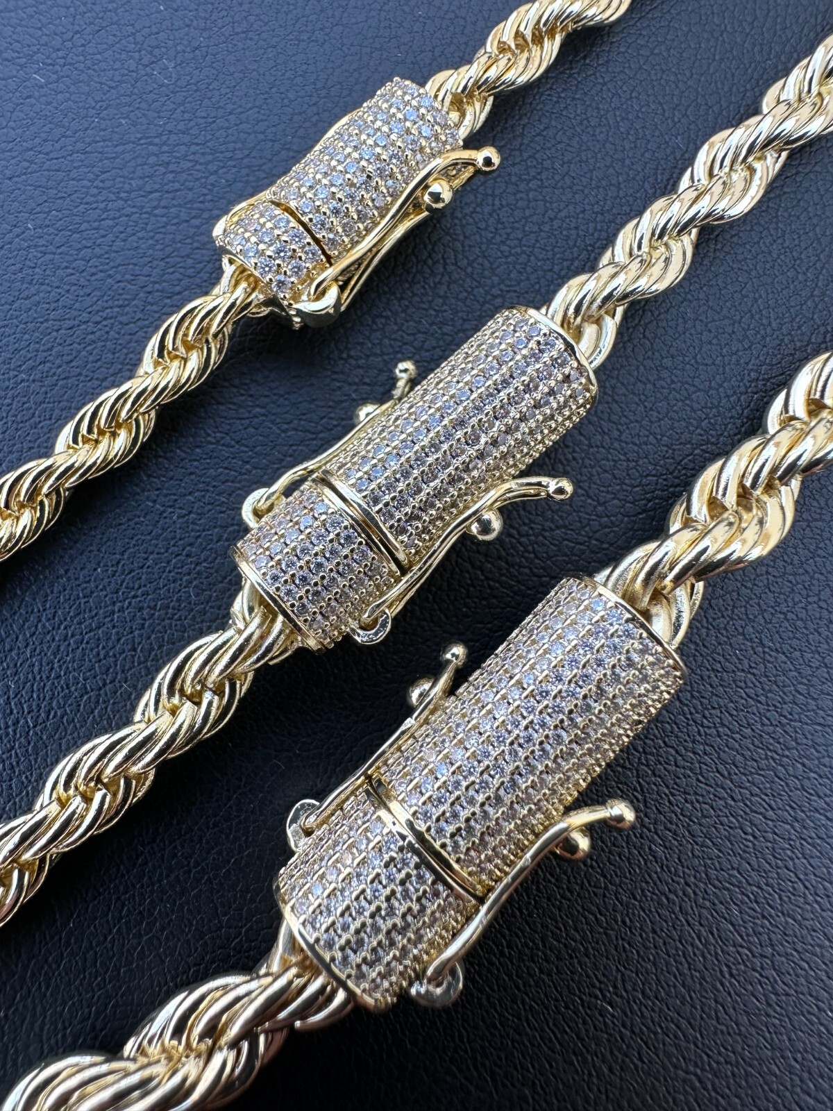 Iced MOISSANITE Clasp 14k Gold Plated Stainless Steel Rope Chain Necklace 4-6mm