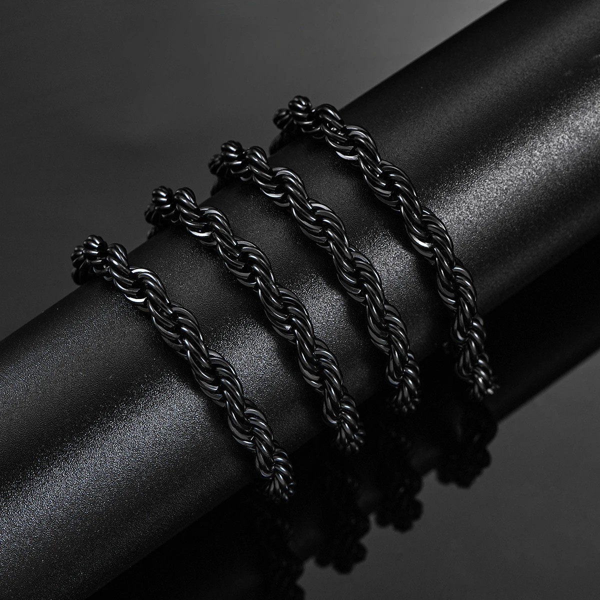 Men Women’s Stainless Steel Black Plated 2mm/3mm/4mm/5mm Rope Necklace Chain