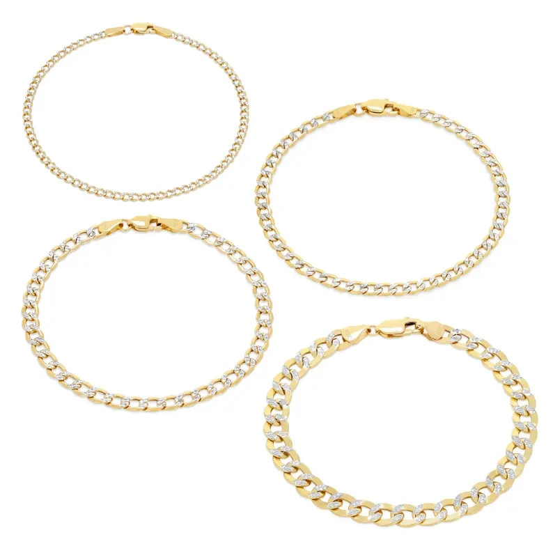2mm Real 10K Yellow Gold Pave Cuban Curb Bracelet for Men’s & Women’s