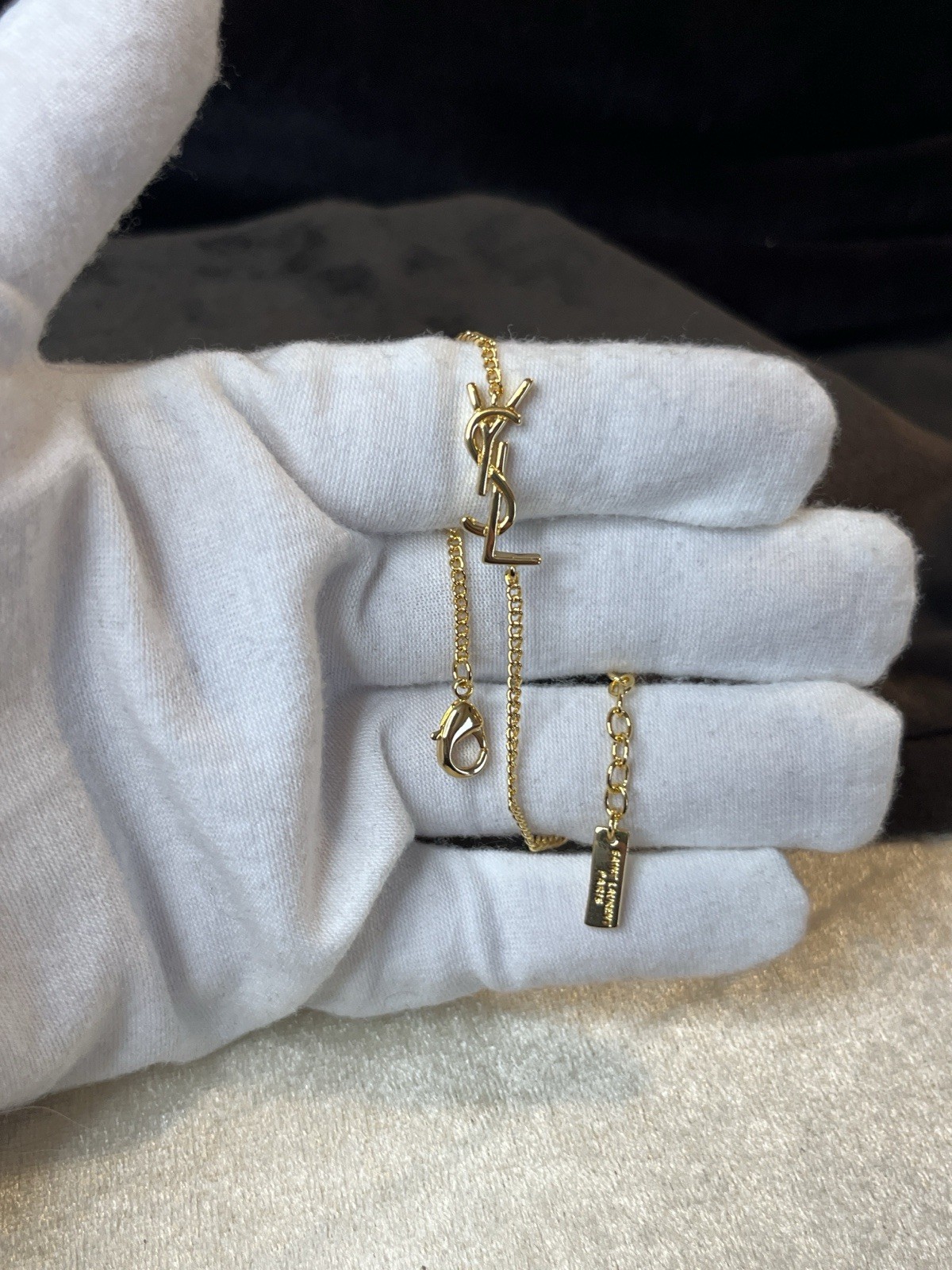 Gold Tone Ysl Saint Laurent Bracelet 6.5-7.5”