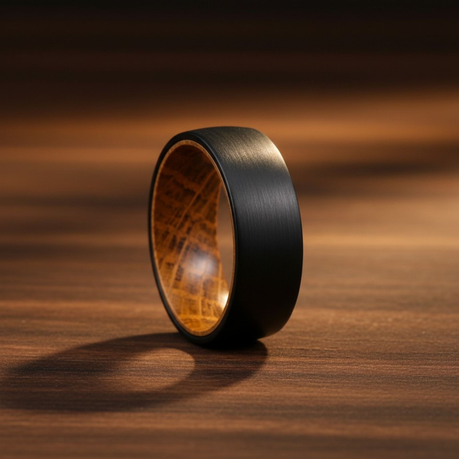 Black Tungsten Whiskey Barrel Ring – Wood Inlay Men’s Wedding Band Comfort Fit
