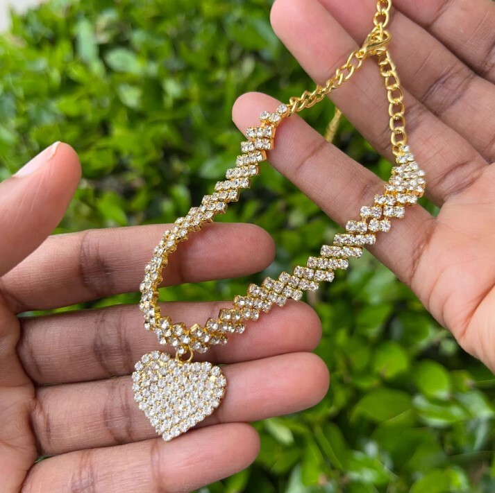 Gold Heart Charm Ankle Bracelet Anklet Foot Ankle Chain Bracelet, Bling, Party