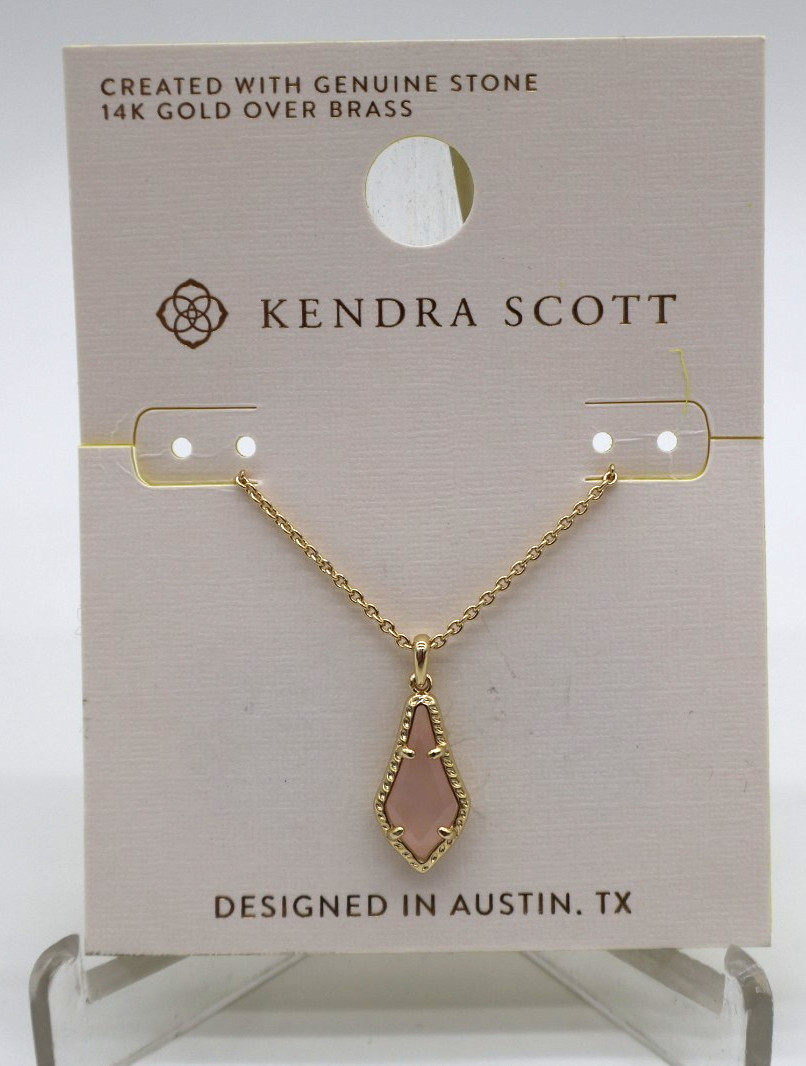 Kendra Scott Jesse Pendant Necklace 14K Gold Over Brass Rose Quartz NWT