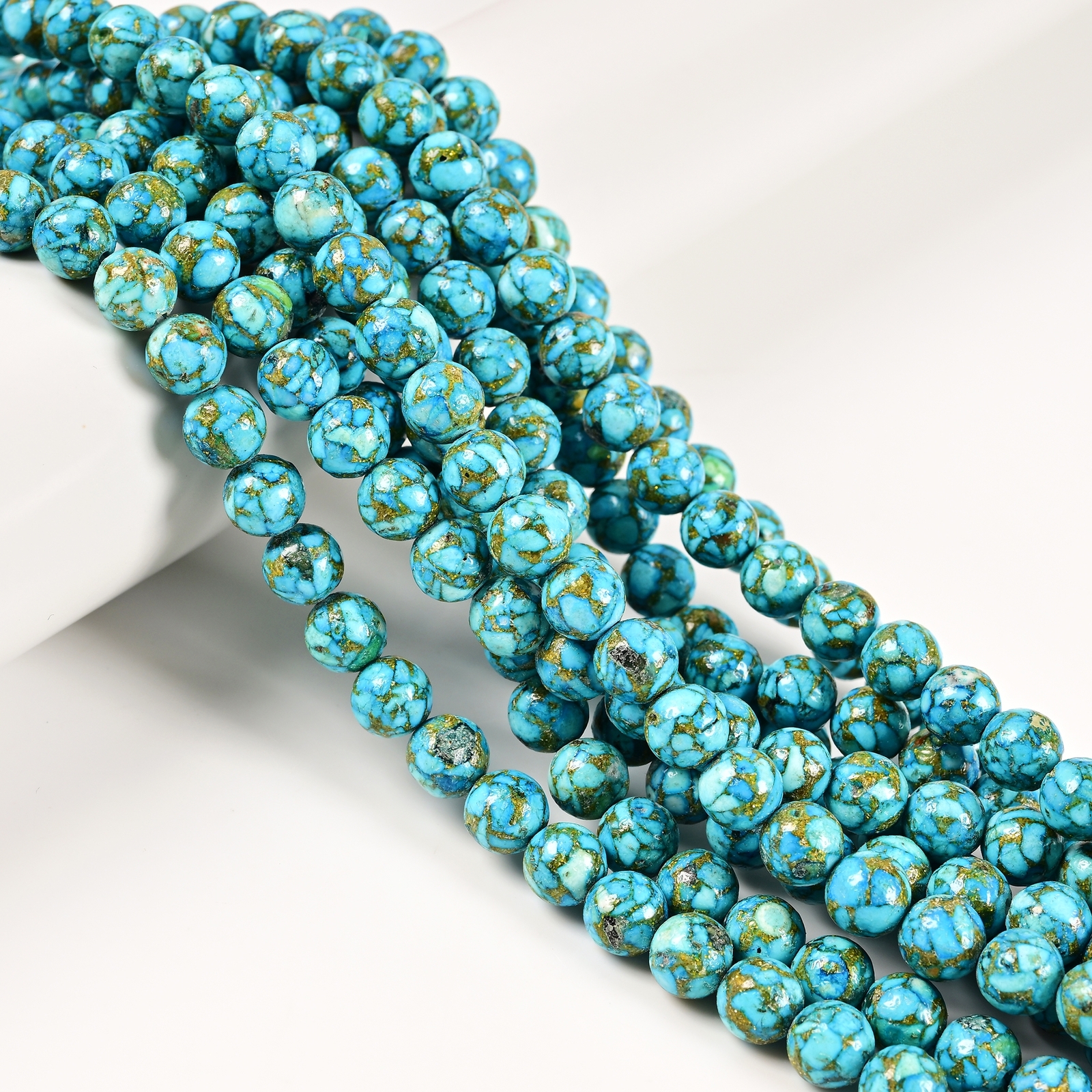 Mohave Copper Light Blue Turquoise Smooth Round Beads 6mm 8mm 10mm 15.5” Strand