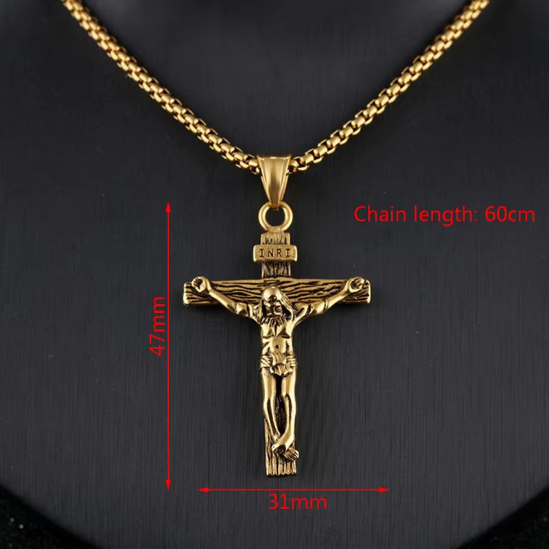 Men’s Stainless Steel Jesus Christ Crucifix Cross Pendant Chain Necklace