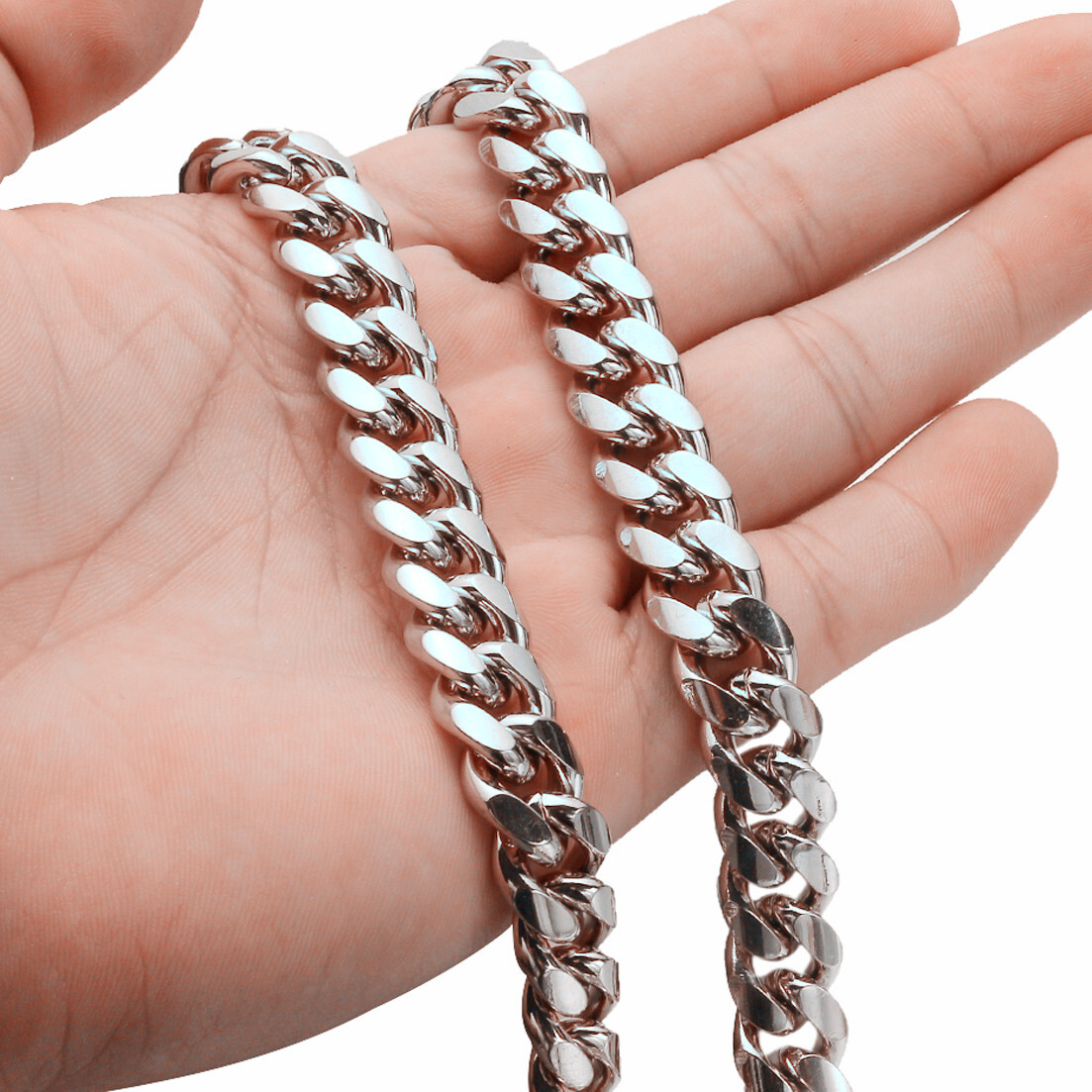 6mm-14mm Mens Miami Cuban Link Chain SOLID Stainless Steel Necklace or Bracelet