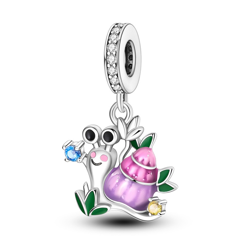 MULA European 925 Sterling Silver Cute Snail Charm CZ for Women Bracelet Jewelry
