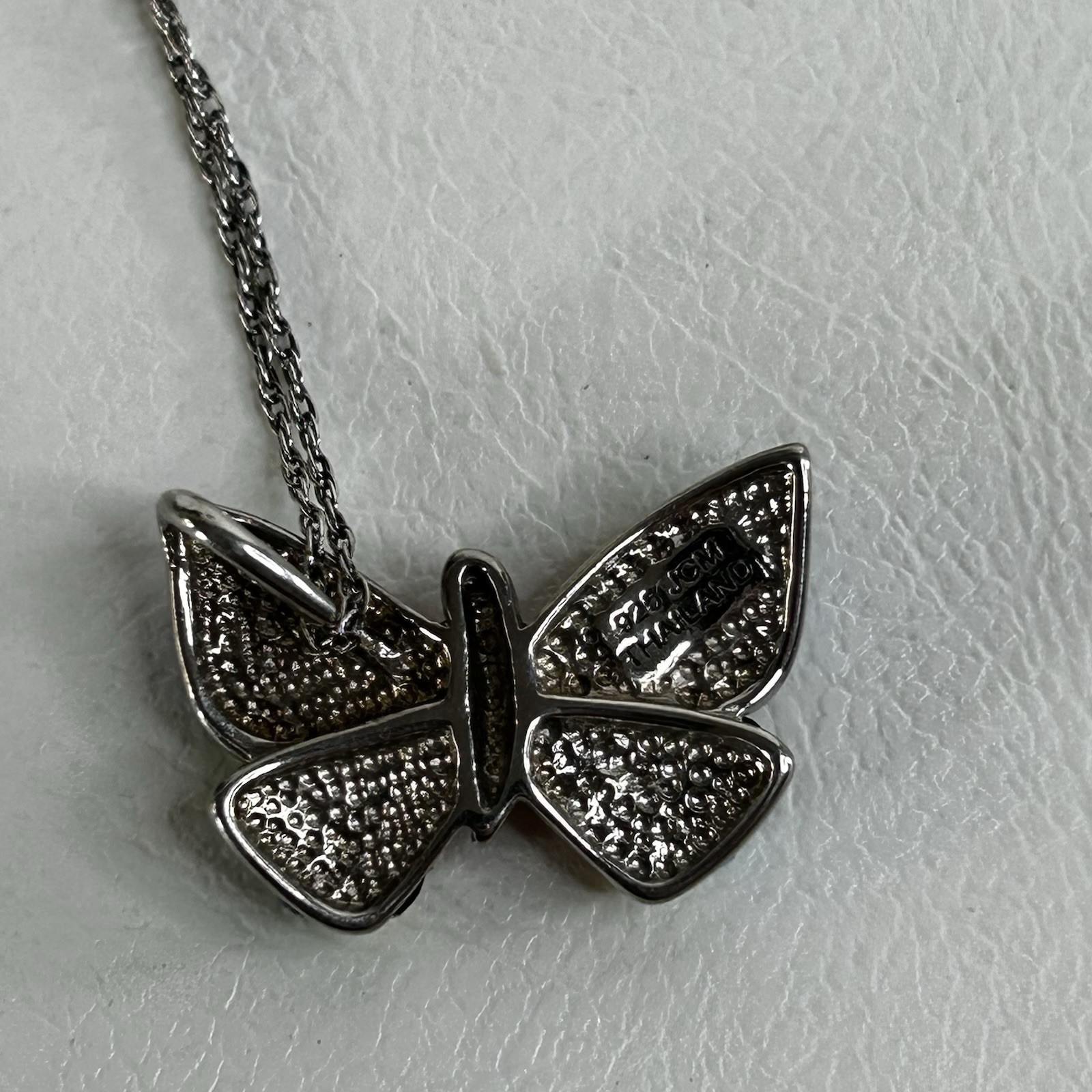 Sterling Silver & Rainbow Crystal Butterfly 18” Necklace Signed 925 JCM Thailand