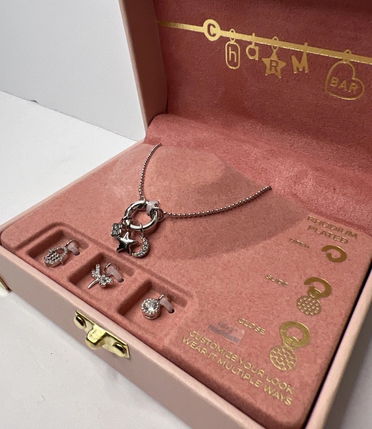 Charm Bar Rare Silver Tone Interchangeable Charm Necklace Star Moon New