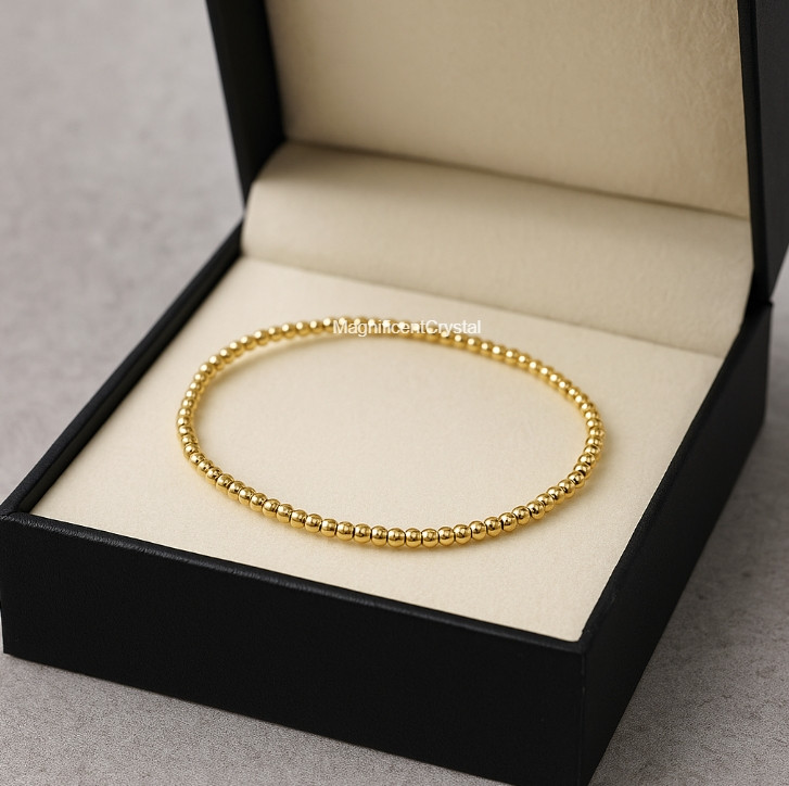 2PCS Vintage Dainty 2-3mm Gold Filled Beaded Layering Bracelet Stretch Jewelry