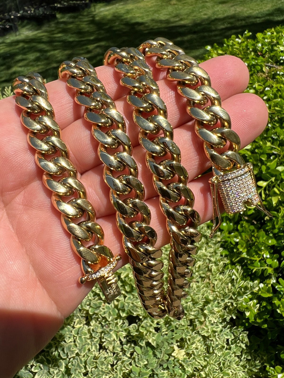 Cadena CUBANA Pulsera De Oro De 14k Vermeil Con Broche De MOISSANITE