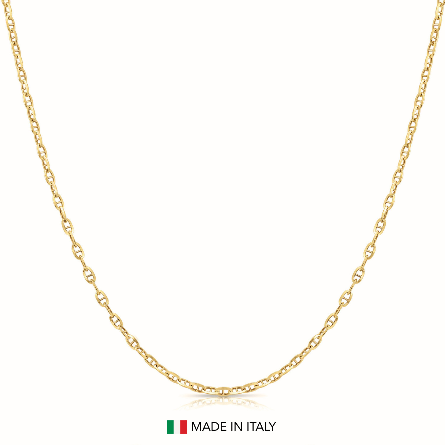 Gold 2.75mm Anchor Mariner Chain Italian Necklace 16″-20″ 925 Sterling Silver