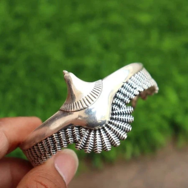 925 Sterling Silver Feather Adjustable Cuff Bangle Bracelet for Women Men Gift