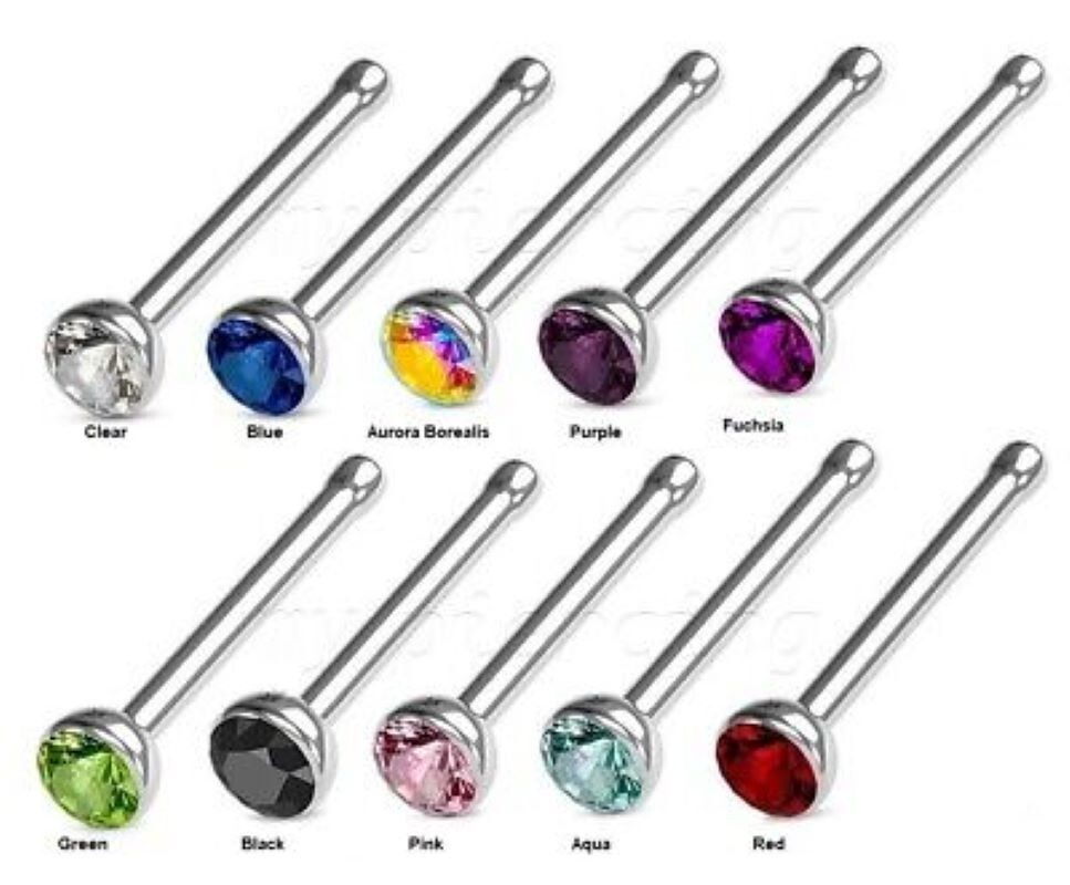 Nose Ring Stainless Steel Bone Stud with 2MM Rhinestone