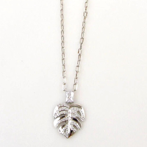 Eliot Danori Silver Tone Pave Leaf Drop Necklace 18″L NWT $88