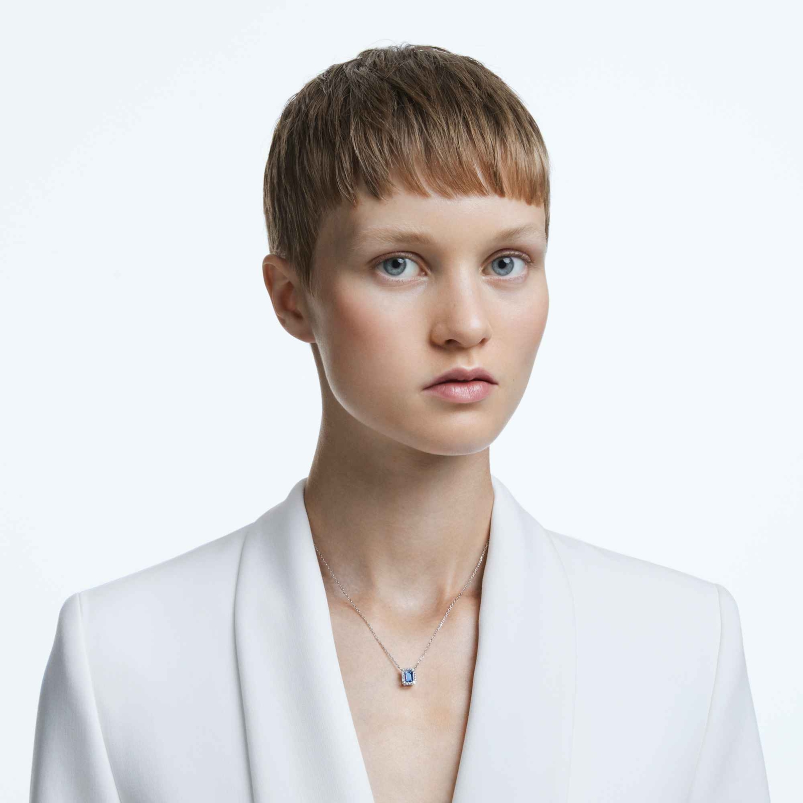 Swarovski Una Necklace Octagon Cut, Blue, Rhodium Plated 5614926