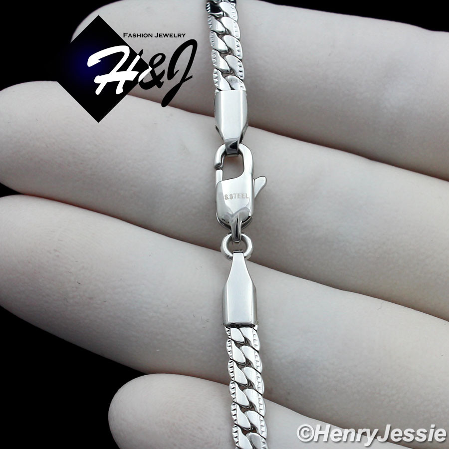 18-40″MEN Stainless Steel 5.5mm Silver Diamond Cut Miami Cuban Chain Necklace