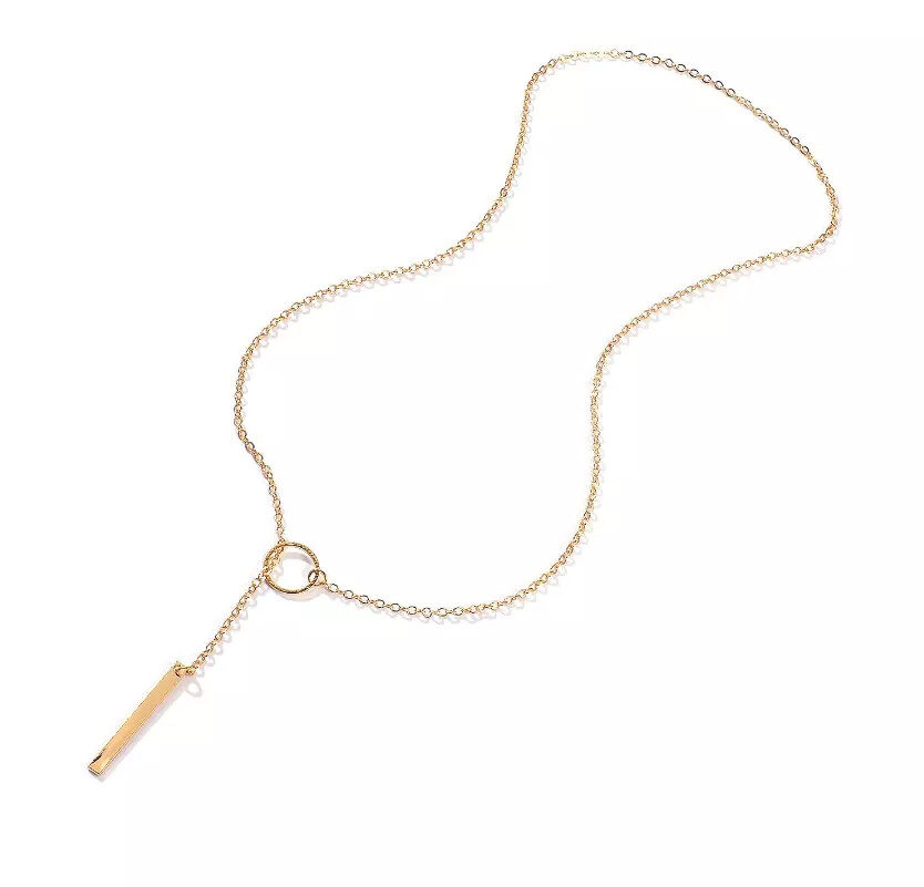 Necklace Lariat Bar Silver Chain Gold Y Pendant Style Drop Gold Tone Necklace AD