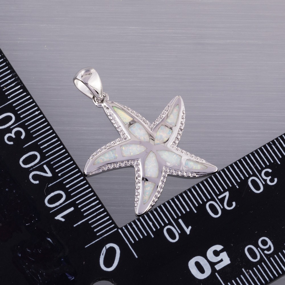 Starfish White Fire Opal Silver Jewelry Necklace Pendant