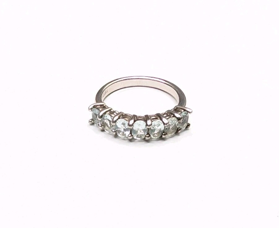 BBJ Sterling Silver Very Light Blue Aquamarine Oval Gemstone Band Ring Size 5