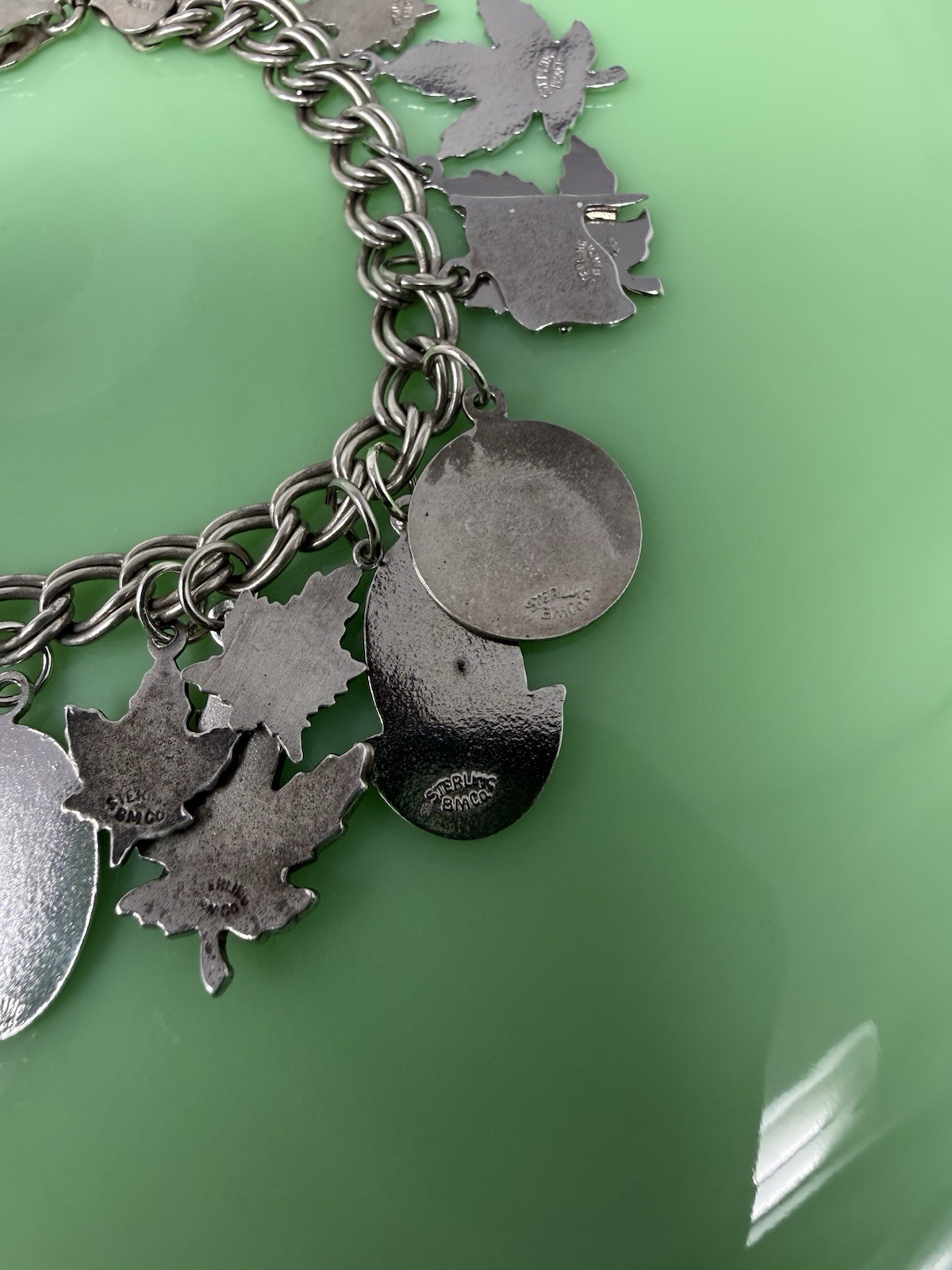 Vintage Sterling Silver Enamel Canada Travel Maple Multi Charm Bracelet 43g