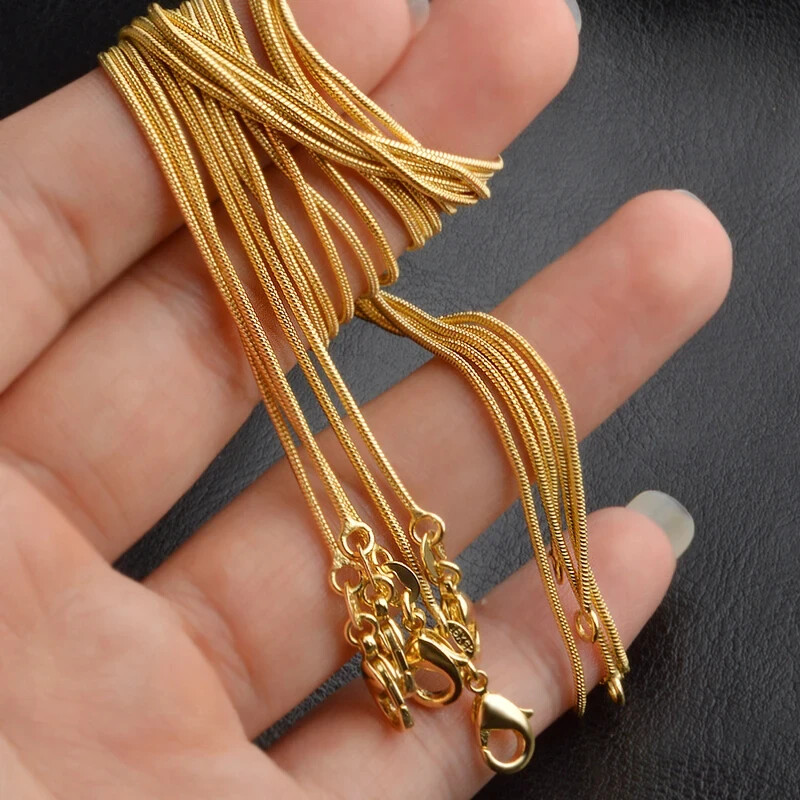 18K Yellow Gold Filled Classic Snake Chain Necklace 16/18/20/22/24/26/28-38 inch