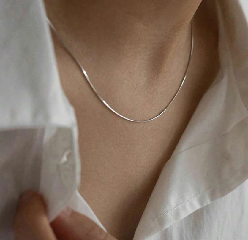 1.0/1.2mm Stainless Steel Ornament Thin Round Snake Link Chain Necklace 16+2″ AG
