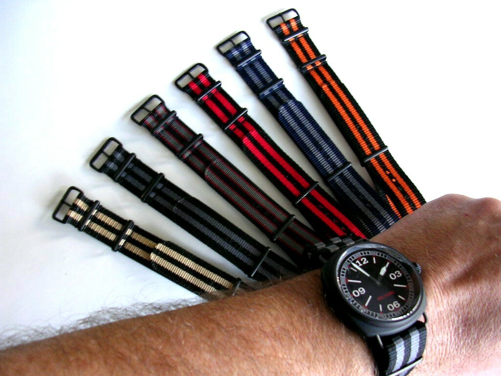 22mm Bond stripe NATO G10 ® PVD nylon Military watchband RAF strap IW SUISSE 20m