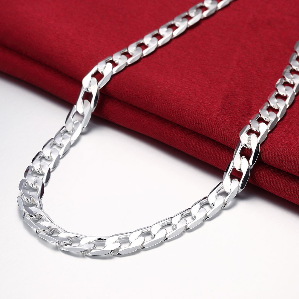 925 Sterling Silver 8mm Curb Link Cuban Chain Necklace Men Women Jewelry Gift