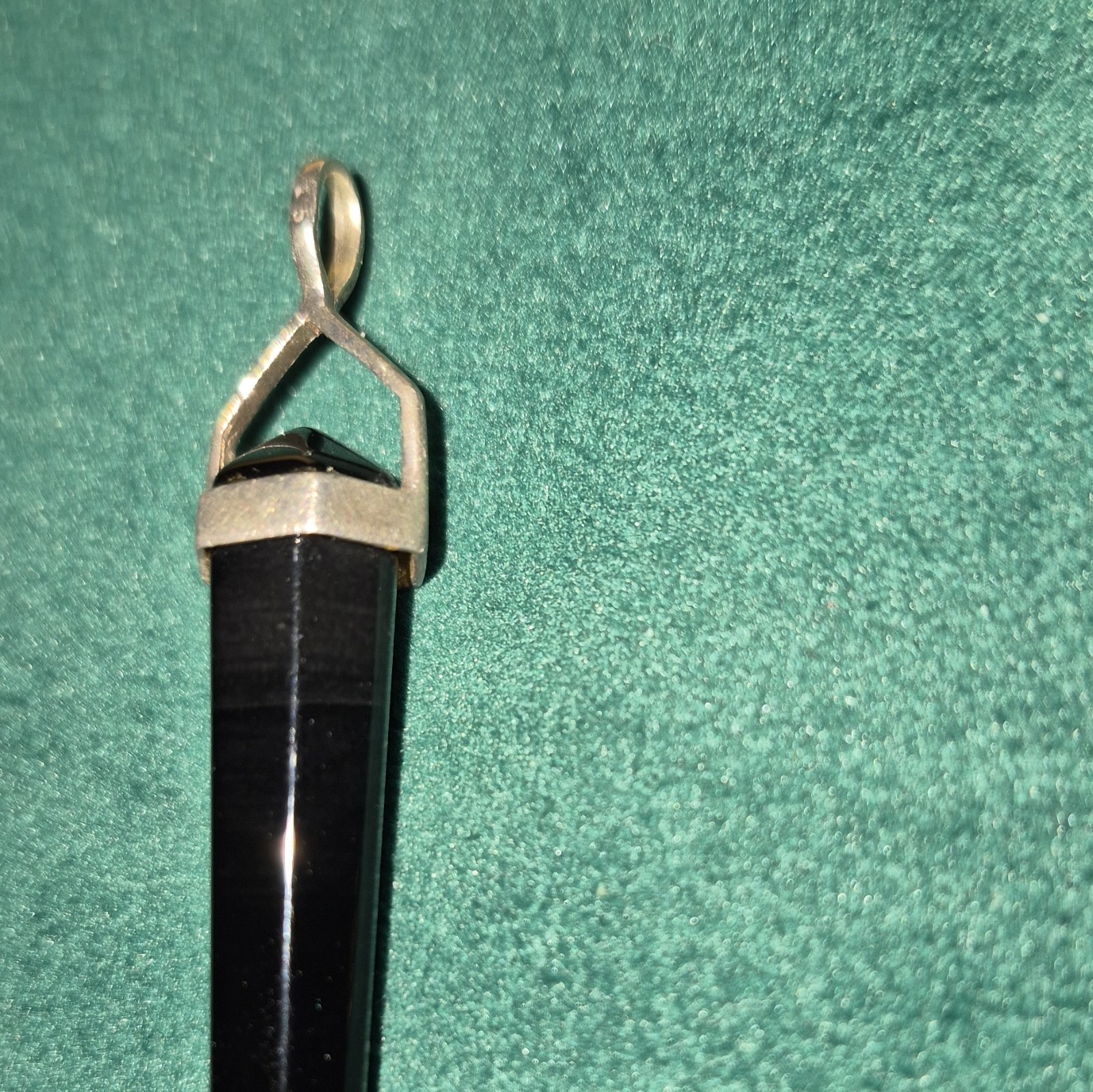 Black Hexagon Stone Bar Point Pendant w/ Silver Tone Bail, Black/Silver