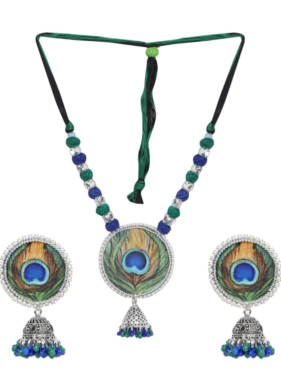 Indian bollywood peacock fur shaped pendant necklace for women and girls