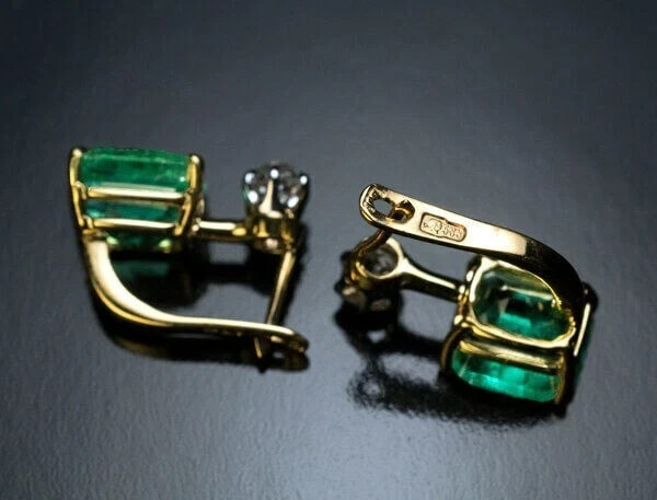 2Ct Lab-Created Emerald Women Solitaire Stud Earrings 14K Yellow Gold Plated