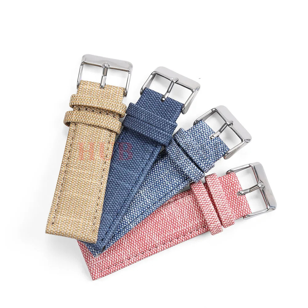 Vintage Denim Pattern Nylon Leather Watch Strap Band 12 14 16 18 20 22mm