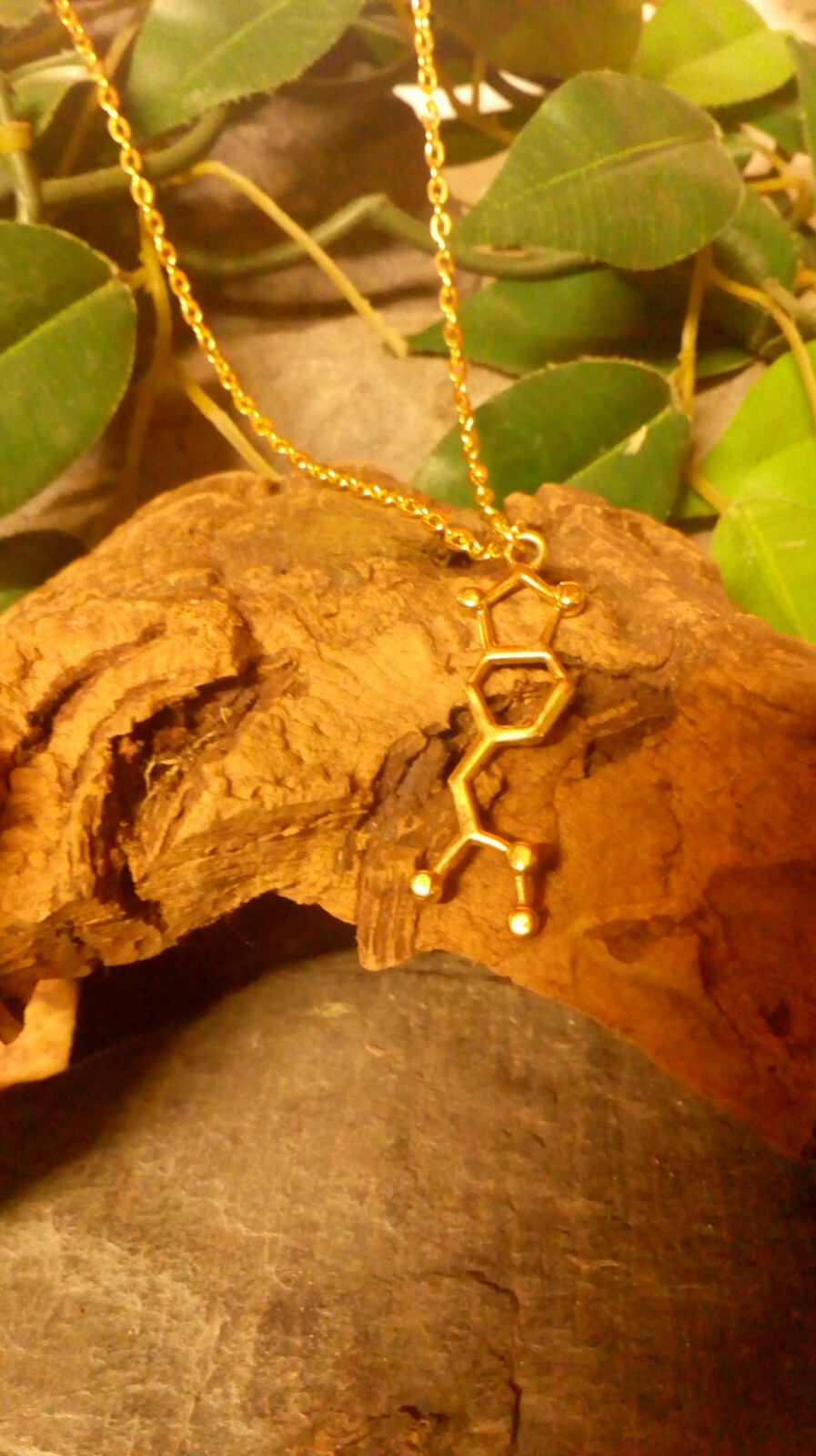 DOPAMINE SEROTONIN Molecule DNA genetic structure pendant necklace BRASS India