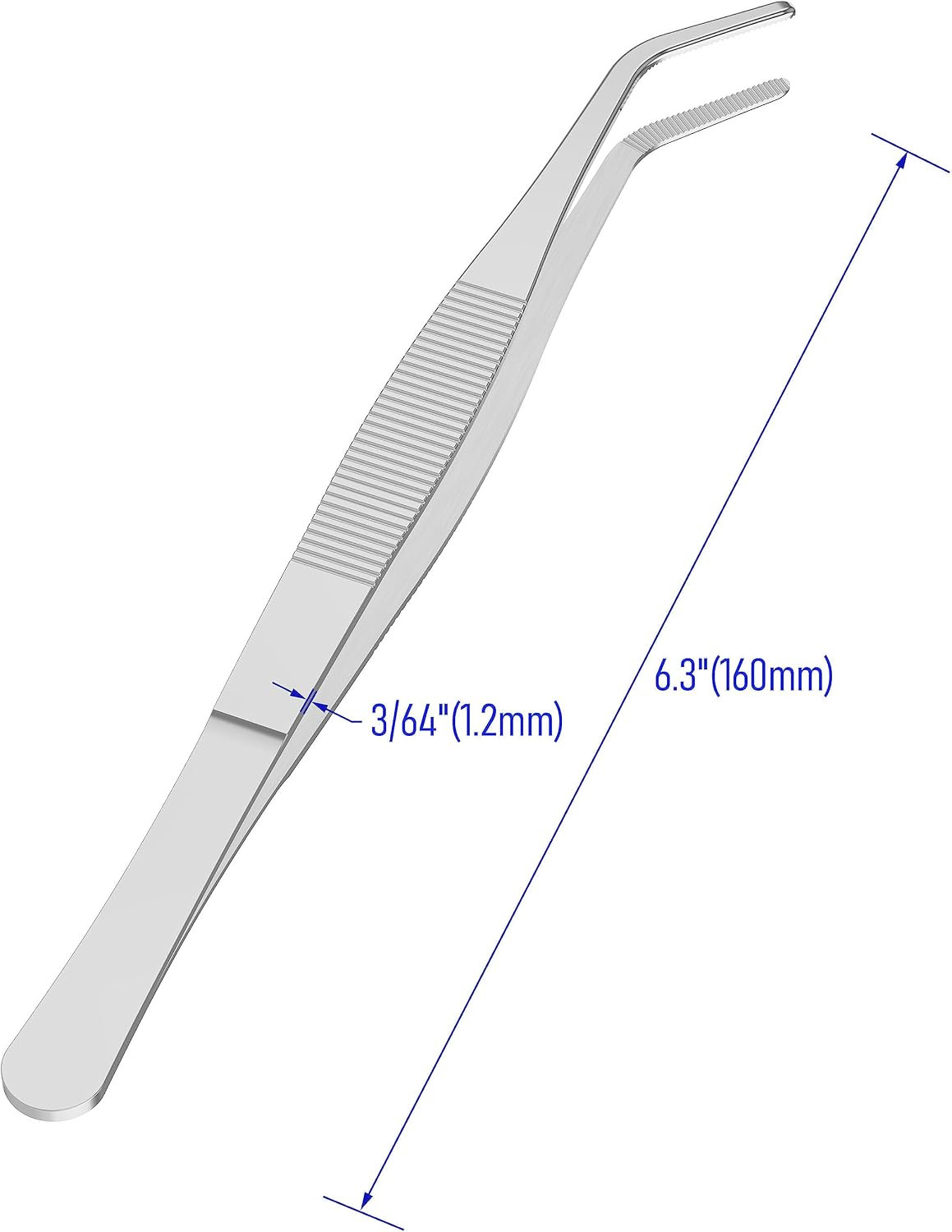 5 PCS 5″ Stainless Steel Tweezers, Curved Blunt, 3/64″ Thick | Round Serrated Ti
