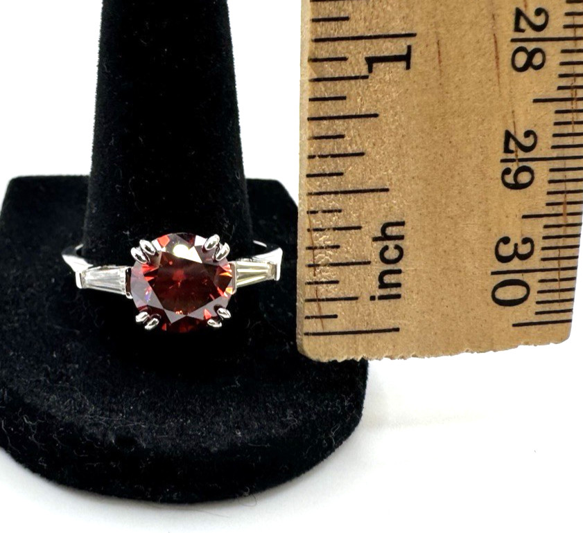 D’Joy Red Moissanite 2.8CT 9mm Ring 925 Sterling Silver Size 10 Tapered Baguette