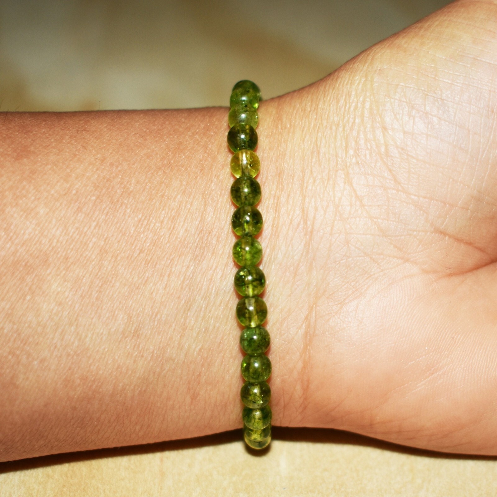 Natural Peridot Stone Beads Dainty Bracelet 4mm Green Healing Gemstone Bracelet